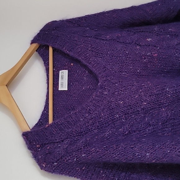 Laurie Lambrecht Handknit Cableknit Purple Balloon Sleeves Mohair Wool Sweater - Picture 16 of 16
